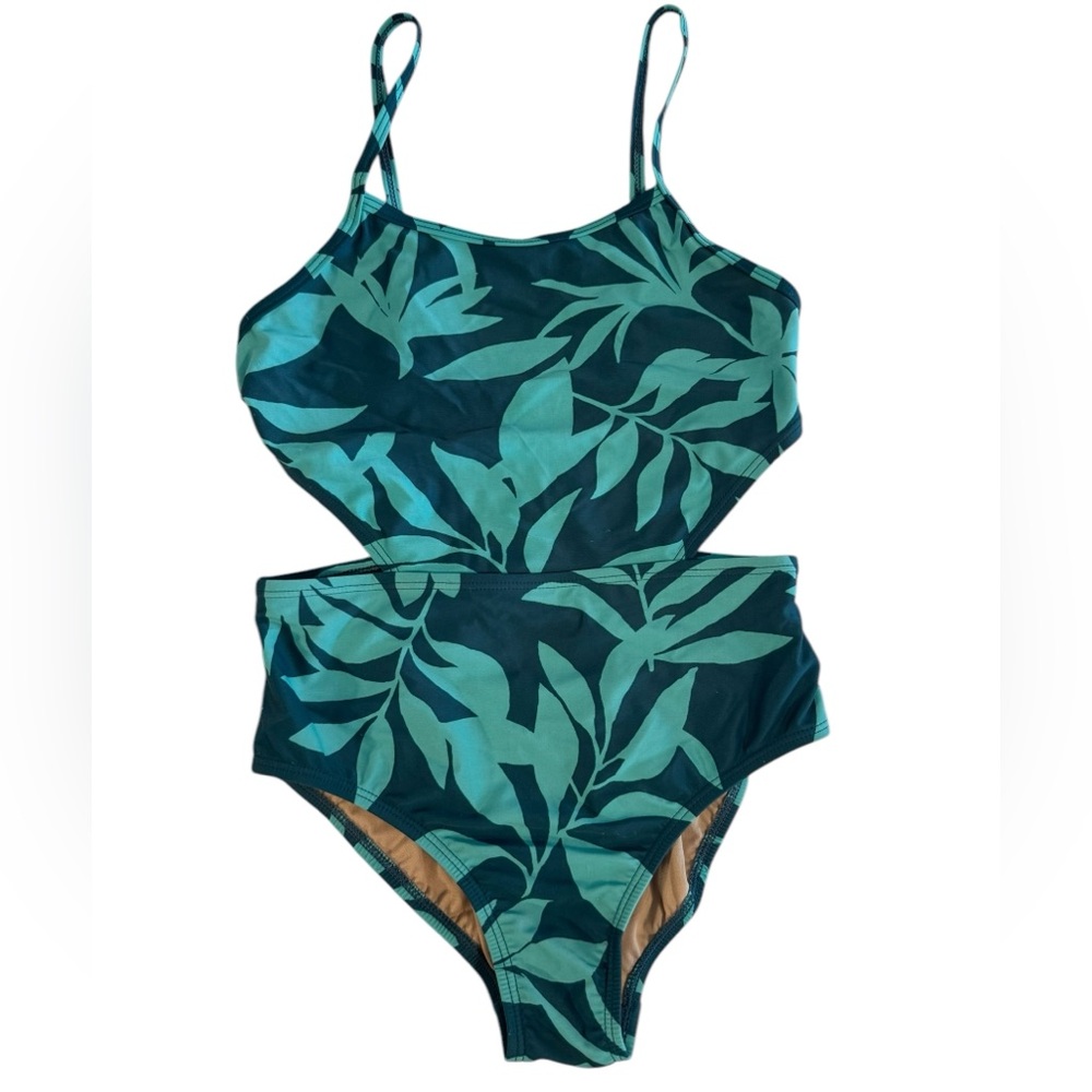 Old Navy juniors turquoise tropical leaf one piece swimsuit size XS